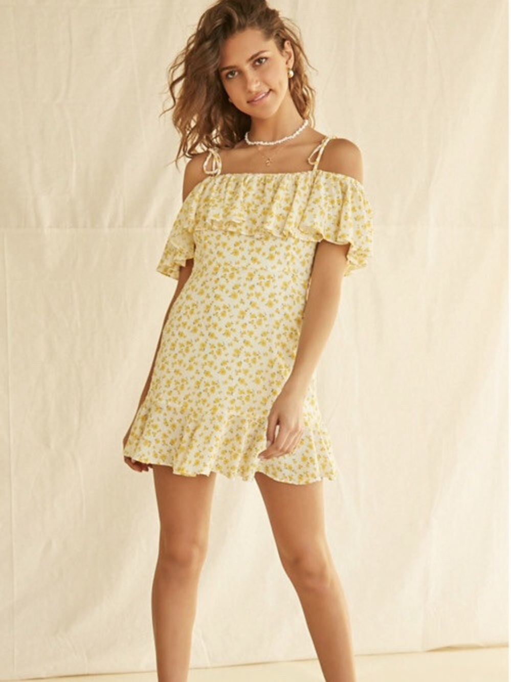 Forever 21 Yellow Floral Ruffle Mini Dress Size Small